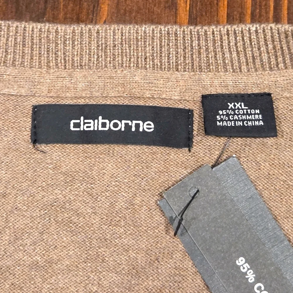 Claiborne Men's Cashmere Blend V-Neck Sweater English Brown Heather XXL NWT
